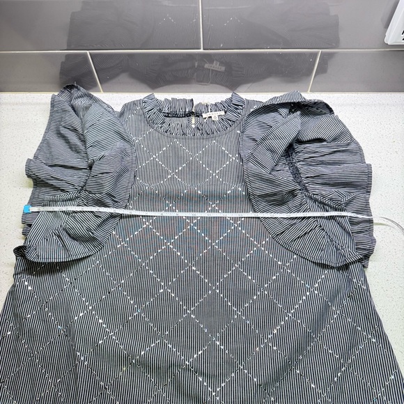 JODIFL Black / White Stripe Ruffled Sleeveless Blouse with sparkle design - Picture 15 of 16